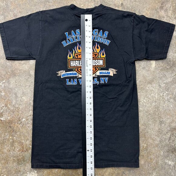 Vintage Harley Davidson Graphic Tee Mens Medium Flames Eagle Las Vegas y2k Black - Picture 9 of 10